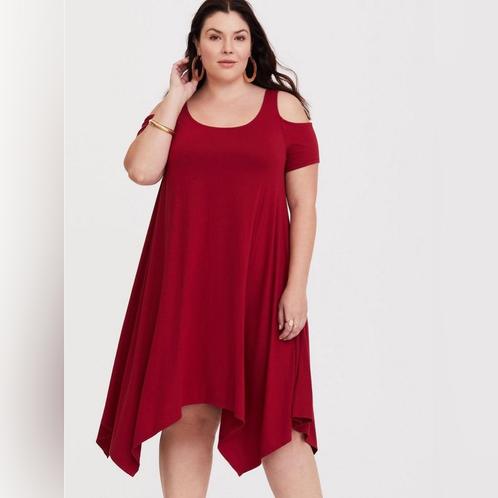 Torrid cold shoulder jersey red wine dress sz 2